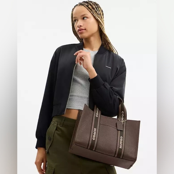 Coach Brown Leather Tote with Logo Straps - Picture 4 of 11